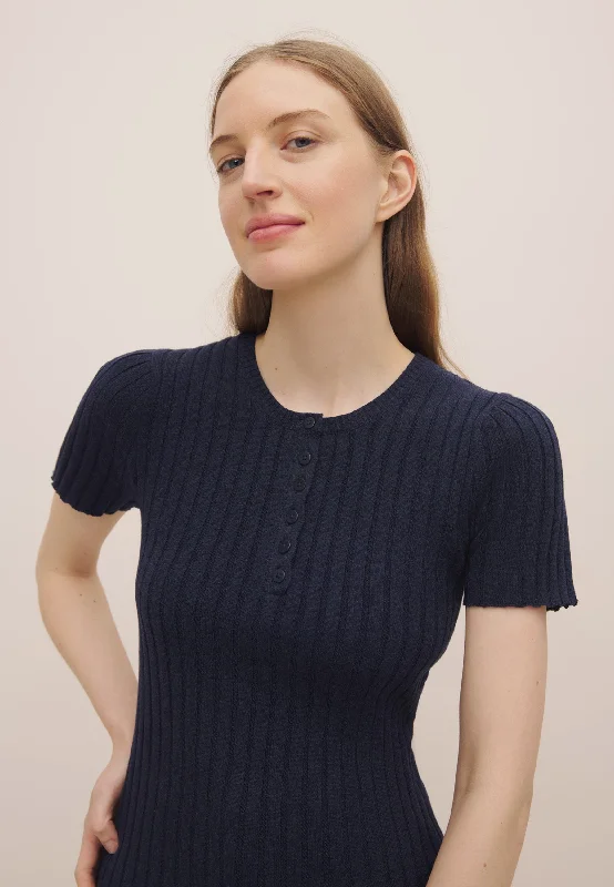 Henley Knit Top - Navy Marle