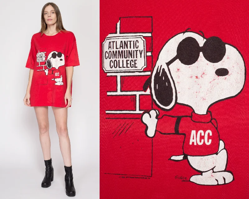 One Size 80s Snoopy Atlantic Community College Red T Shirt