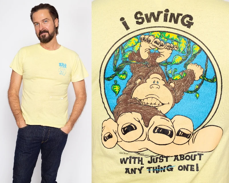 Small 80s ""I Swing With Just About Any One!"" Monkey Graphic Tee