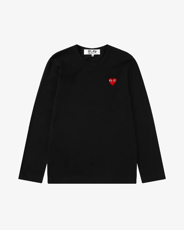 T118 UNISEX RED HEART L/S T-SHIRT / BLACK