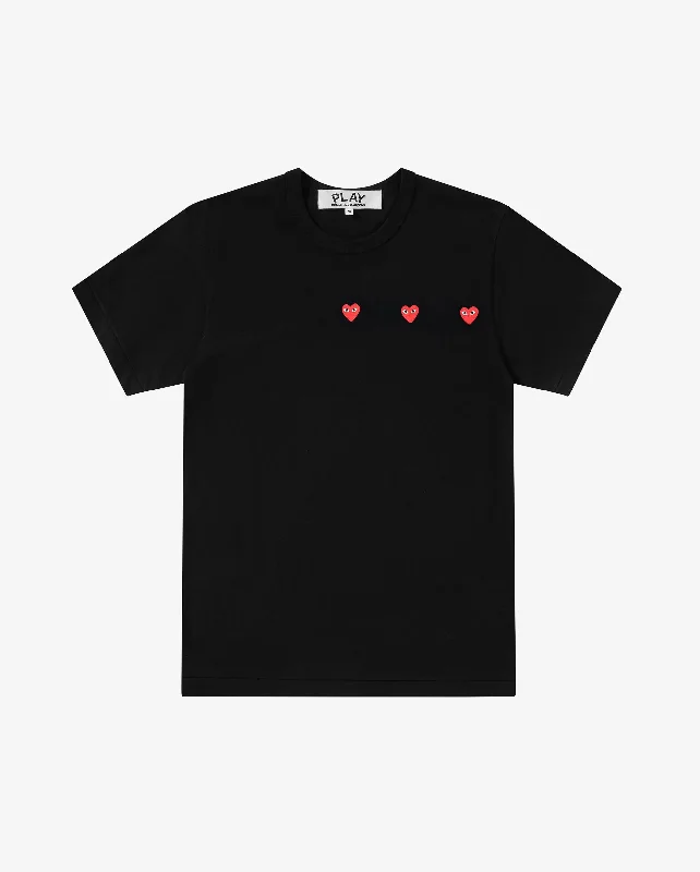 T337 UNISEX HORIZONTAL 3 HEART T-SHIRT / BLACK