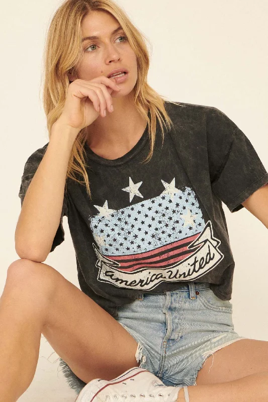 America United Vintage-Wash Cropped Graphic Tee