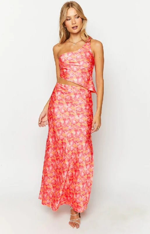 Claudi Orange And Pink Satin One Shoulder Top