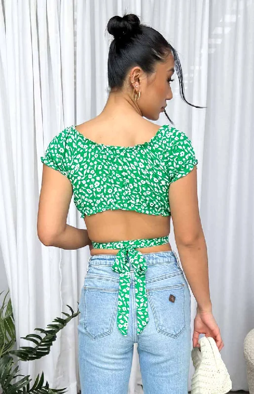 Colette Green Floral Crop Top