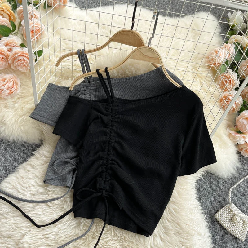 Cute one shoulder T shirt  260