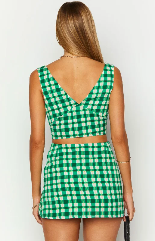 Dahlia Green Check Crop Top