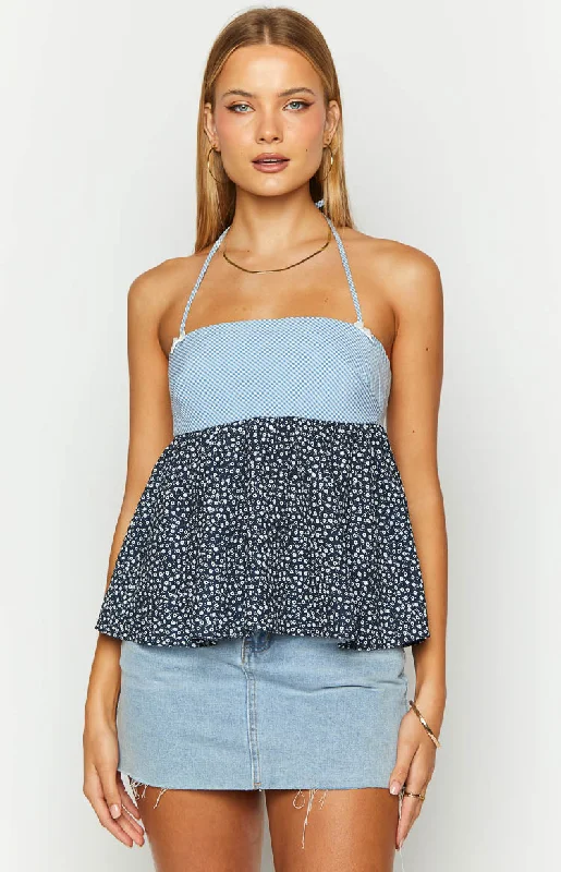 Eth Blue Floral Halter Top