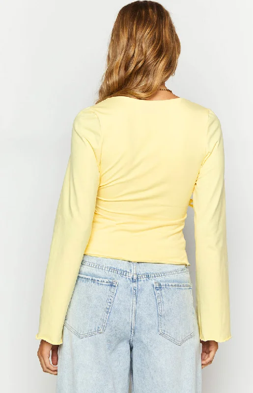 Fantasize Yellow Long Sleeve Front Wrap Top