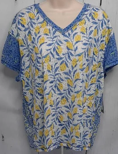 Shirt Pullover-Short Sleeve-Island Breeze Blue Floral-Women's-M23509tm