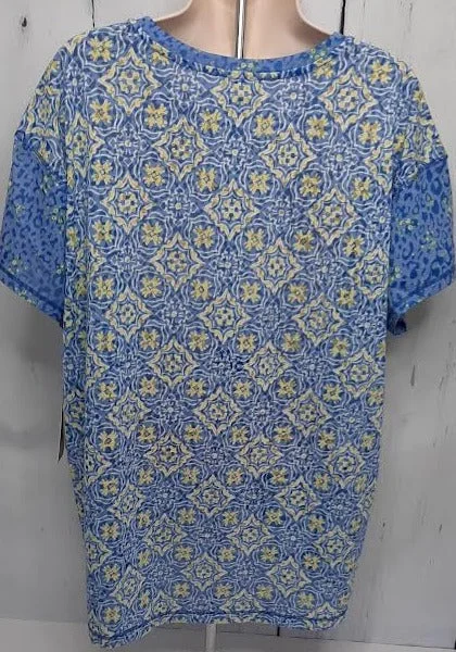 Shirt Pullover-Short Sleeve-Island Breeze Blue Floral-Women's-M23509tm