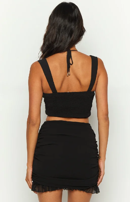 Petal Black Halter Crop Top