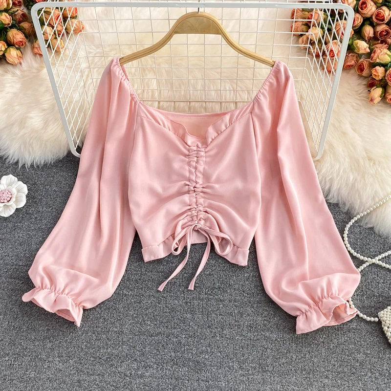 Simple long-sleeved top crop tops  263