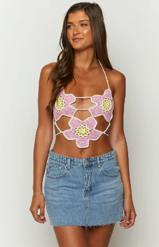 Starboy Pink Halter Crochet Top