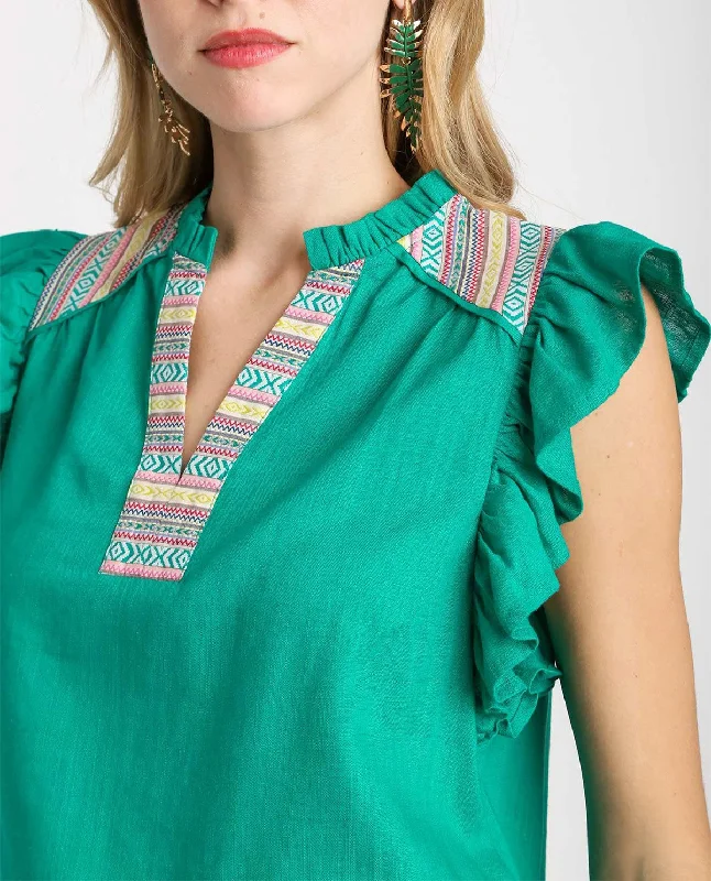 Multi Color Trim Split Neck Top