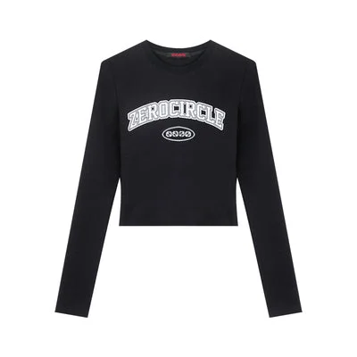 ZEROCIRCLE Graphic Letter Print Long Sleeve Cropped Top