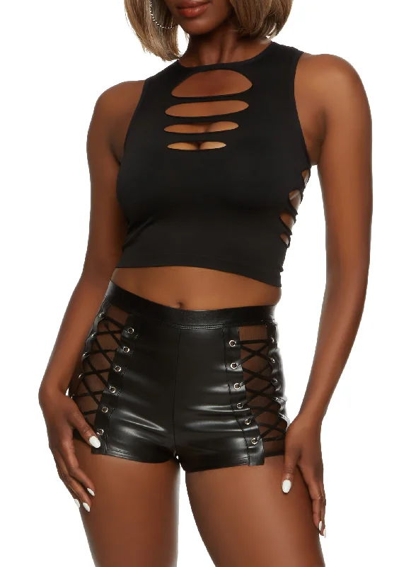 Faux Leather Lace Up Booty Shorts