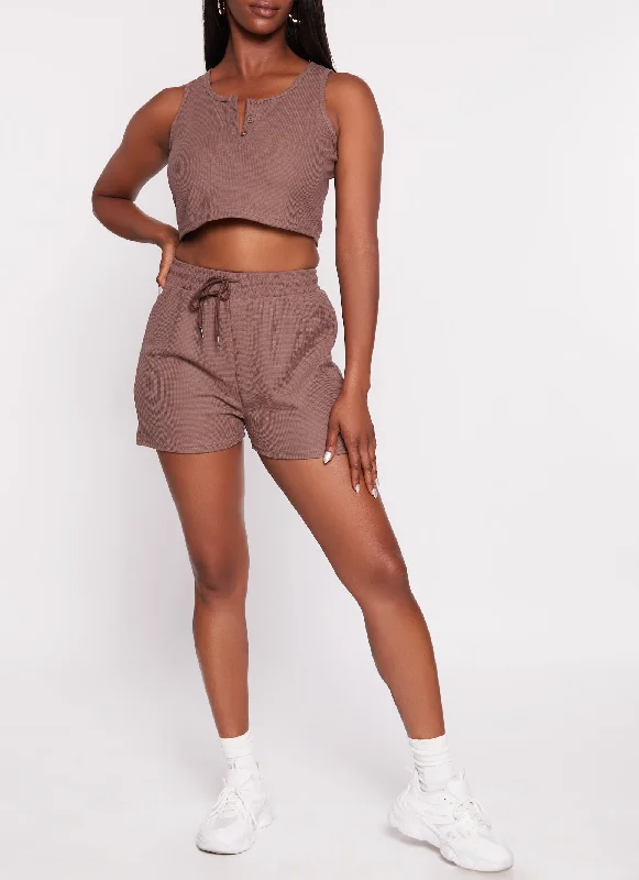 Textured Knit High Waist Lounge Shorts