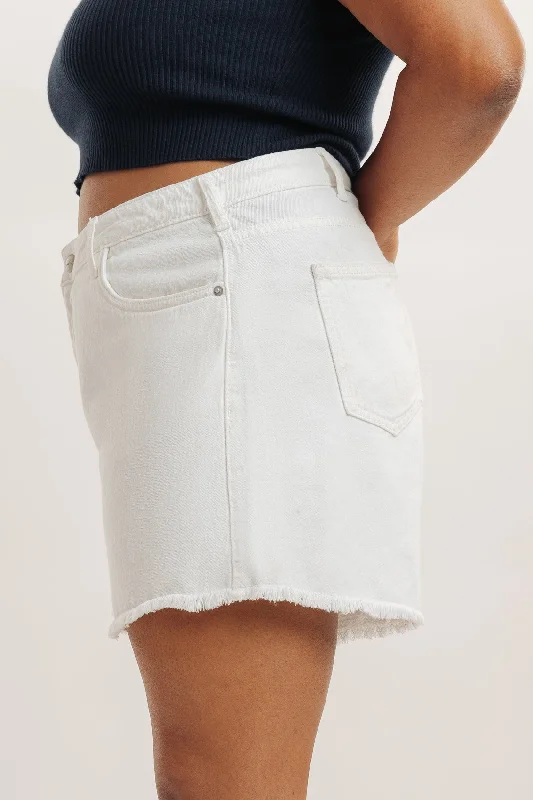 Curve Frayed Hem White Denim Shorts