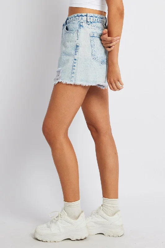 Denim High Rise Denim Short Ripped