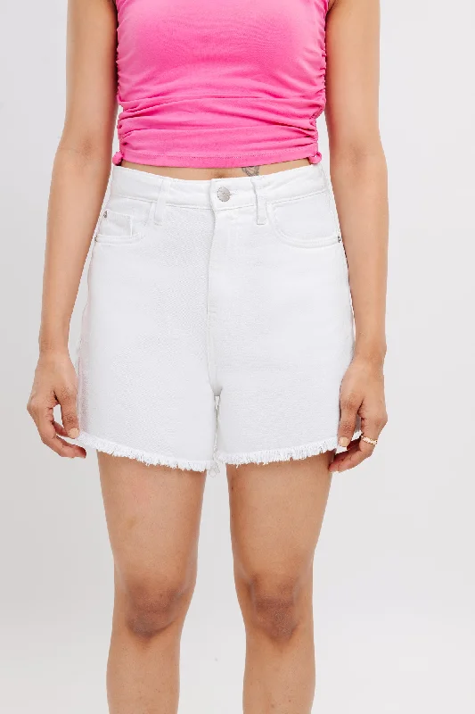 Frayed Hem White Shorts