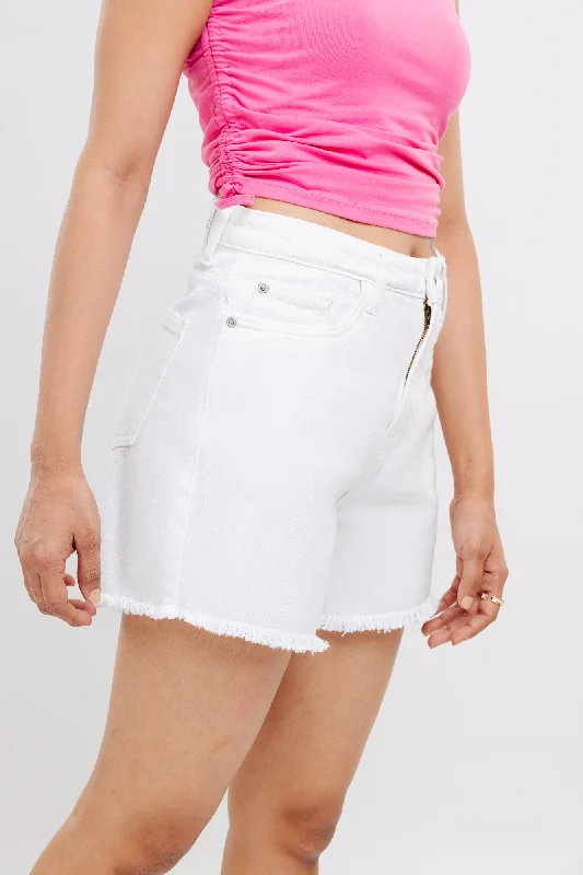 Frayed Hem White Shorts