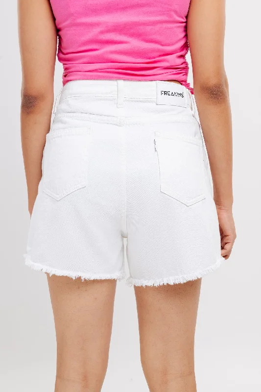 Frayed Hem White Shorts