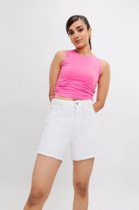 Frayed Hem White Shorts