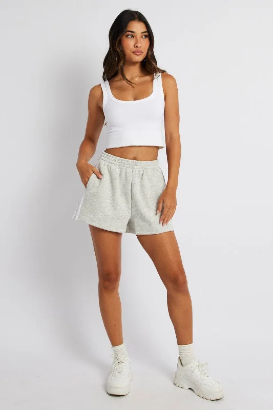 Grey Track Shorts High Rise Elastic Waist