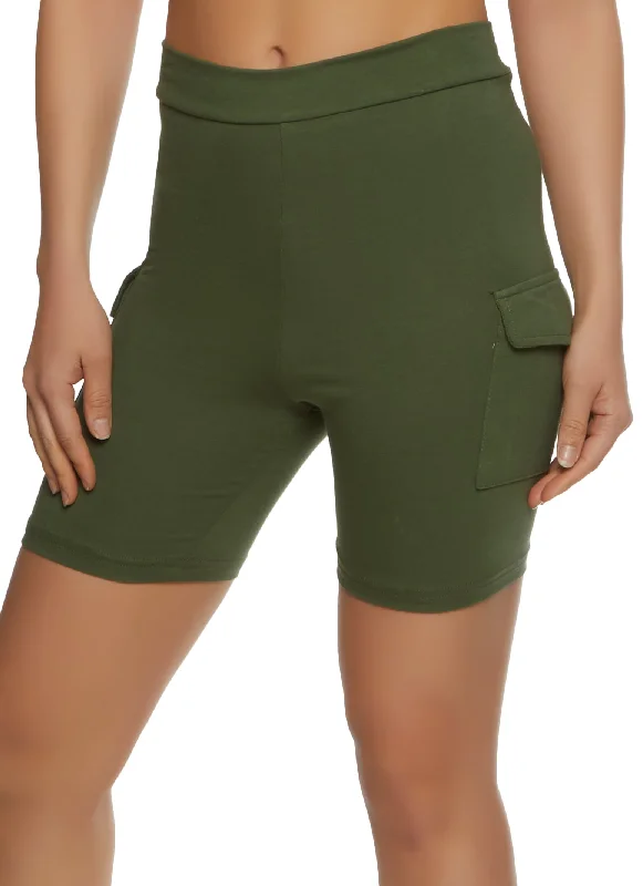 Solid Cargo Pocket Biker Shorts