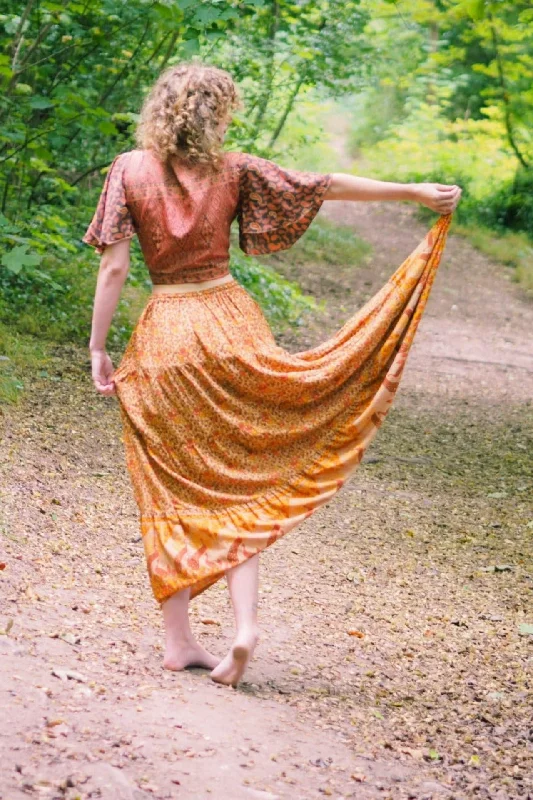 Peacock Prairie Skirt in Tan & Turmeric - Free Size