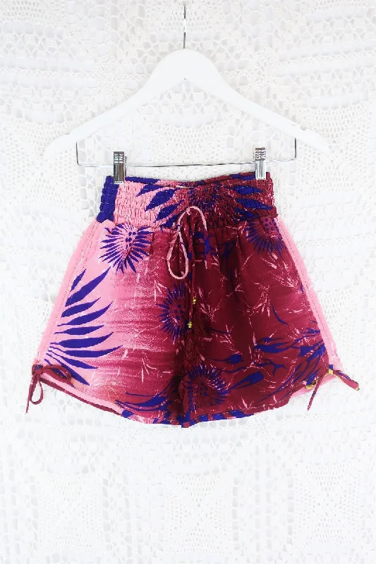 Pippa Shorts - Rosewood, Purple & Blush Floral - Vintage Indian Sari - S