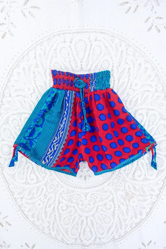 Pippa Shorts - Scarlet & Marine Polka Dot - Vintage Indian Sari - S