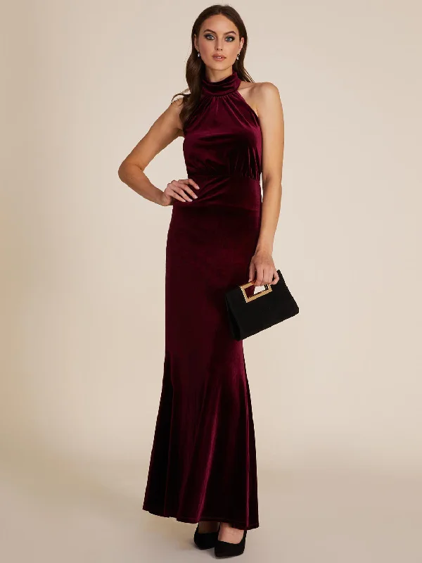 Halter Mock Neck Velvet Gown