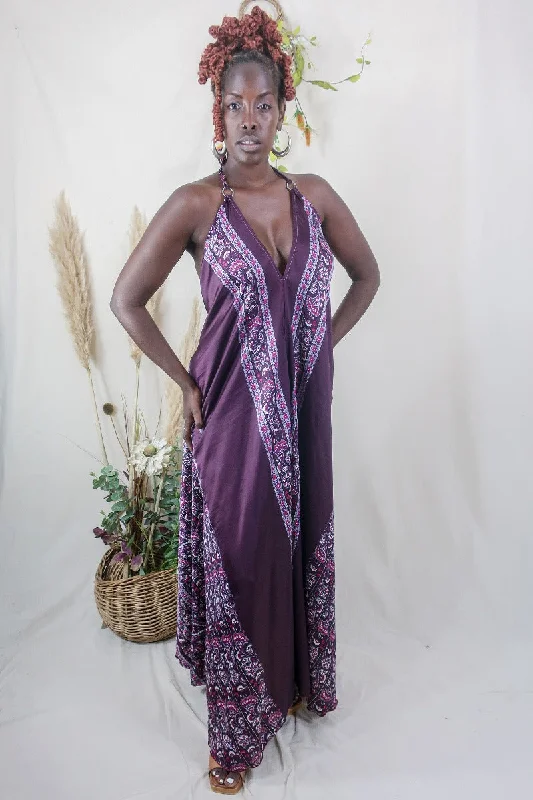 Athena Maxi Dress - Vintage Sari - Plum Purple & Lavender Paisley - XS to M/L