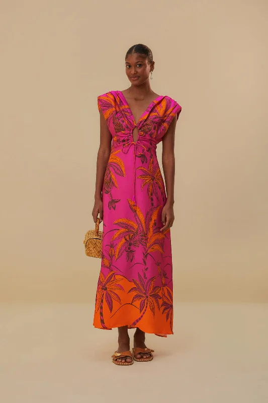 Pink Beach Forest Lenzing™ Ecovero™ Viscose Maxi Dress