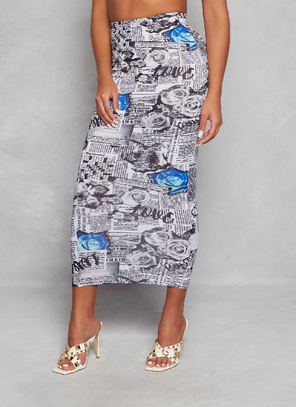 Love Newspaper Print Maxi Skirt