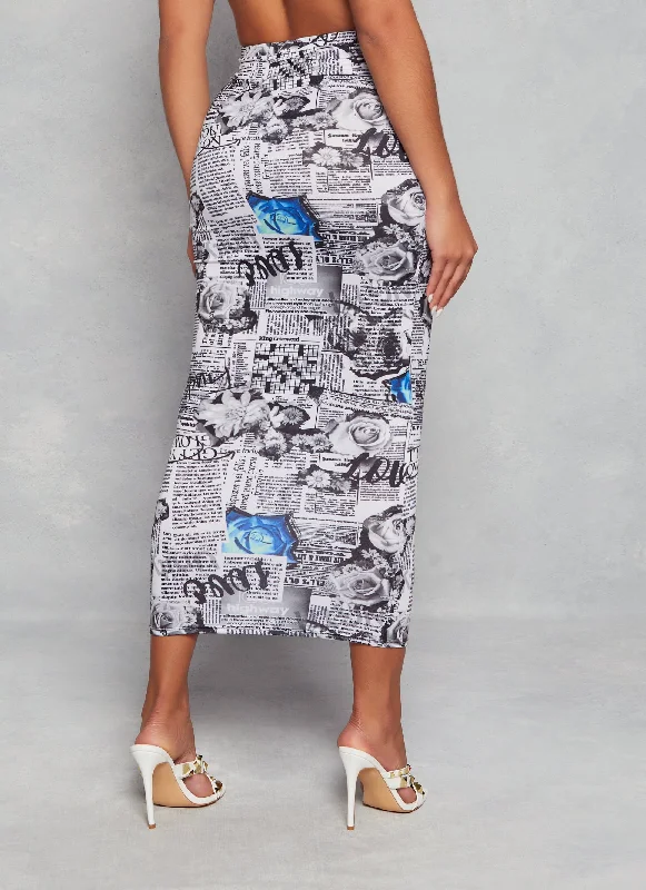 Love Newspaper Print Maxi Skirt