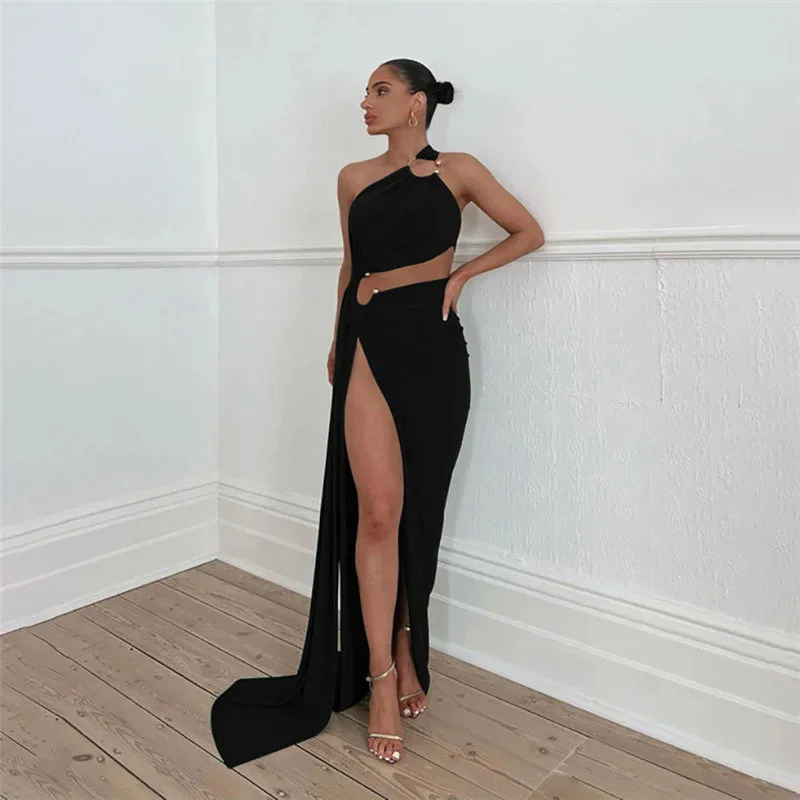 Split Backless Sexy One Shoulder Elegant Long Summer Nightclub Maxi Dress