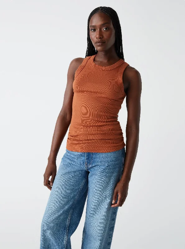 Halley Ribbed Tank with Ruching - Toffee