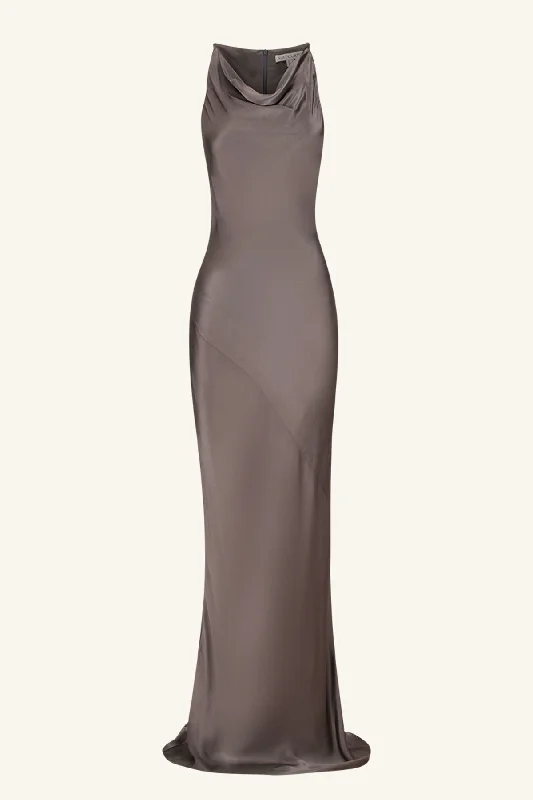 LA LUNE HIGH NECK COWL MAXI DRESS - GRAPHITE