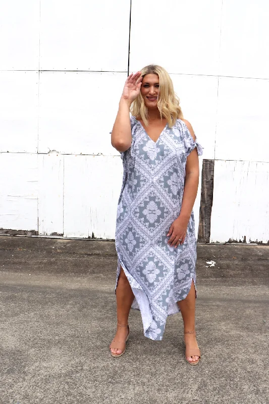 Mai Tai Long Dress In Grey Diamond