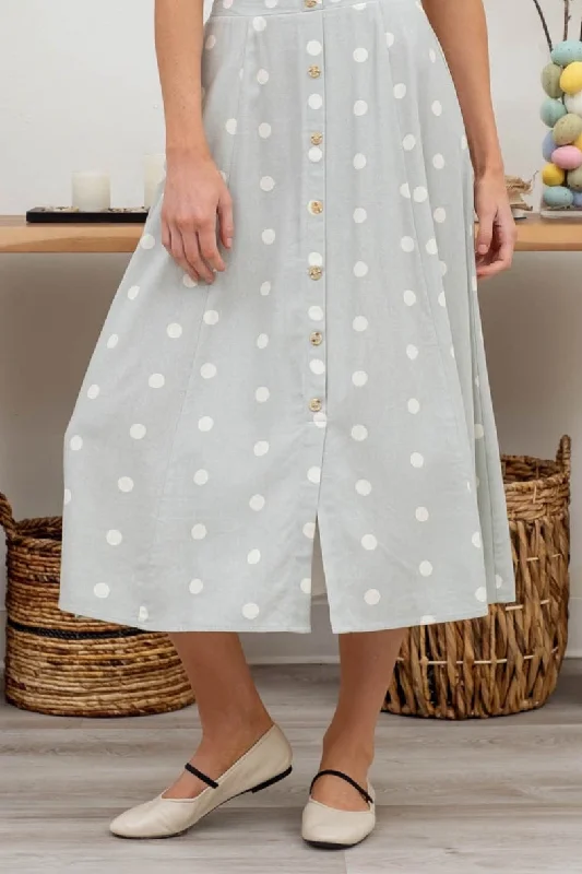 Polka Dot Midi Skirt in Sage 2000