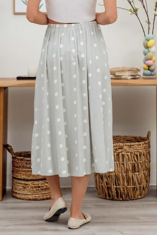 Polka Dot Midi Skirt in Sage 2000