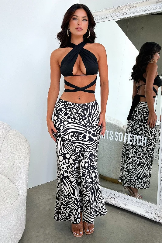 Santorini Maxi Skirt - Black / White Print