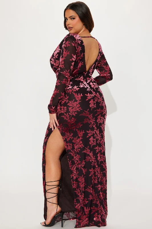 Sara Mesh Maxi Dress - Burgundy/combo