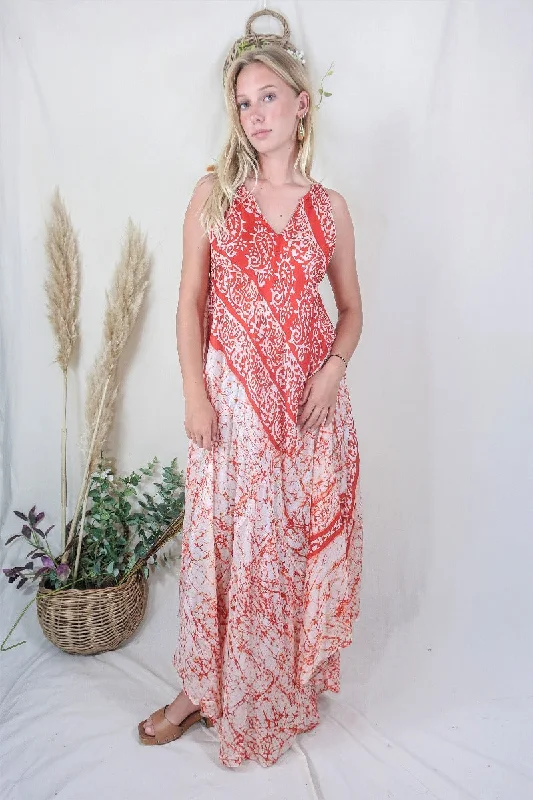 Siren Maxi Dress - Spark the Fire Ikat- Vintage Indian Silk - M/L