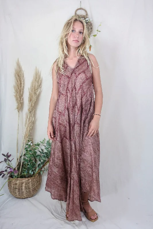 Siren Maxi Dress - Mulberry and Mauve Fields - Vintage Indian Silk - M/L