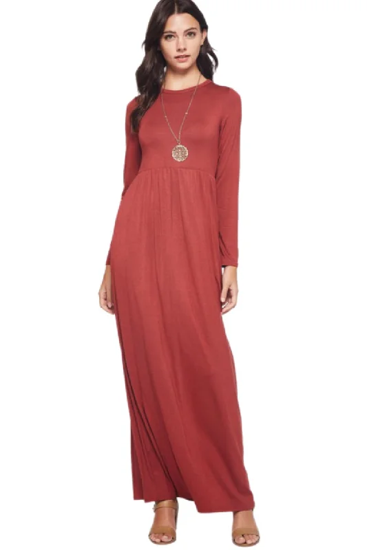 Solid Maxi Dress Style 3374 without pockets in Marsala or Mocha