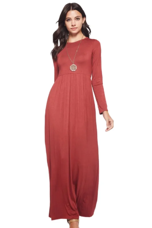 Solid Maxi Dress Style 3374 without pockets in Marsala or Mocha