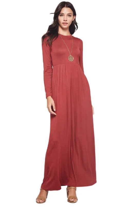 Solid Maxi Dress Style 3374 without pockets in Marsala or Mocha